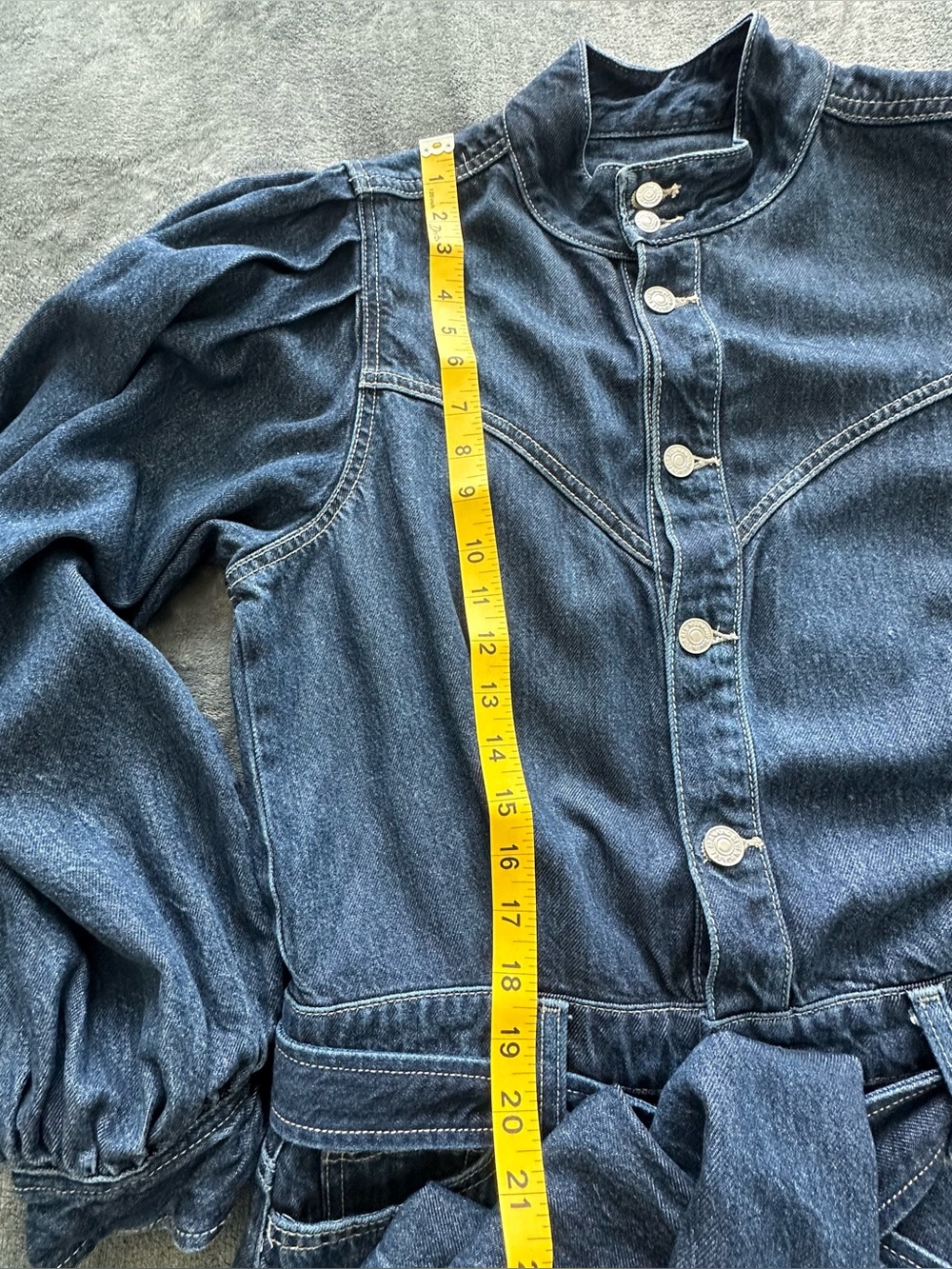 7 For All Mankind Women’s Denim Jumpsuit Large Dark Wash Wide Leg Belted - Picture 13 of 16